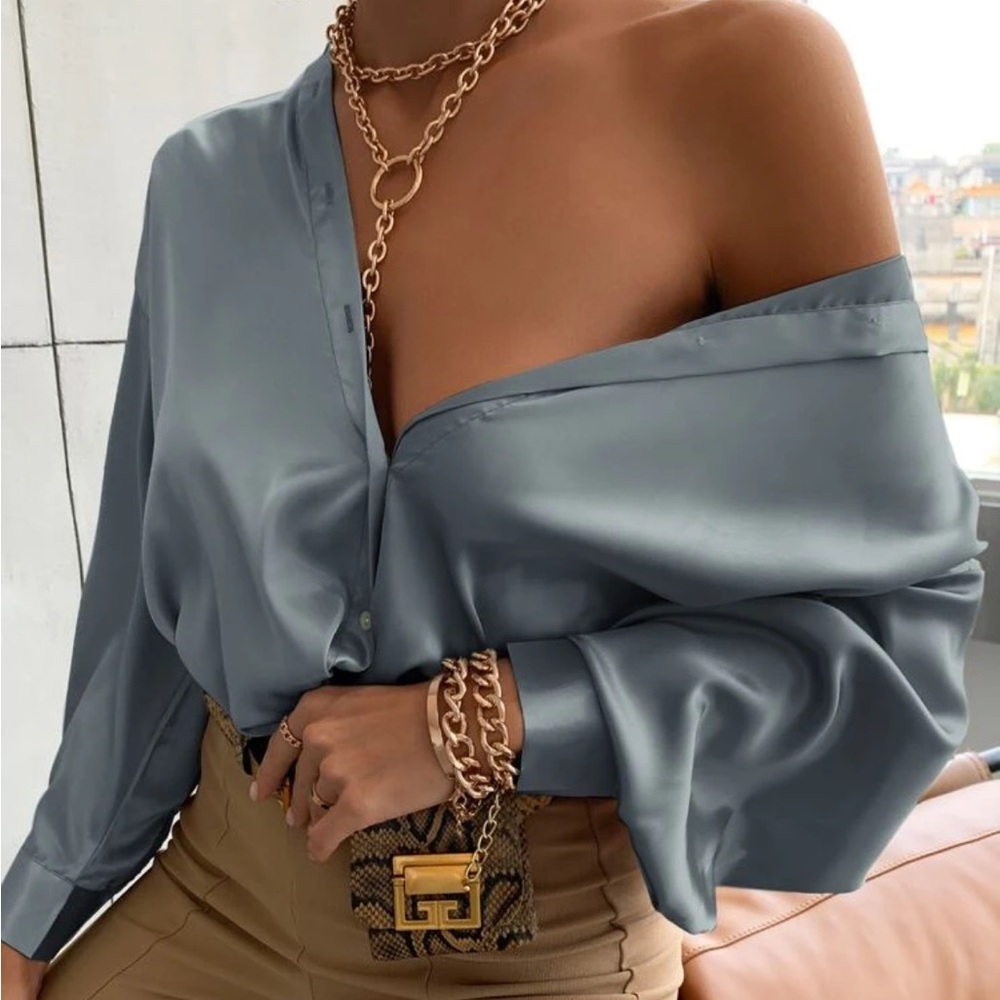 Bishop Sleeve Button Up Solid Shirt